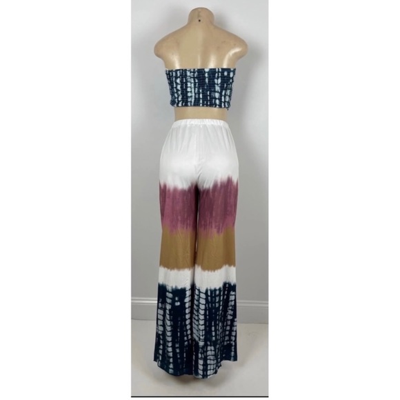 Multicolor Tie Dye Tie Front Crop Top and Wide Leg Palazzo Pants Set Size S - Picture 7 of 9